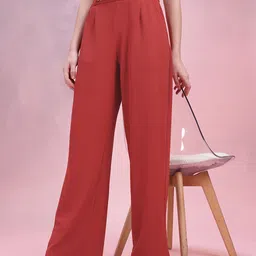 DressBerry Women Metallic Chain Detail Textured Pleated Trousers-image-95