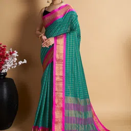 Rangtulika Ethnics Checked Zari Silk Blend Saree-picture-10