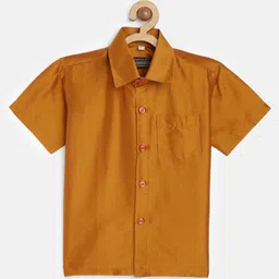 THANGAMAGAN Viscose Half Sleeves Soild Lining Shirt - Orange Mix Mustard-picture-17