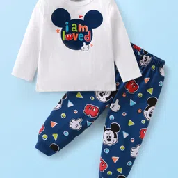 Babyhug Disney Single Jersey Knit Full Sleeves Night Suit with Mickey Mouse Graphics - Blue & White-picture-19