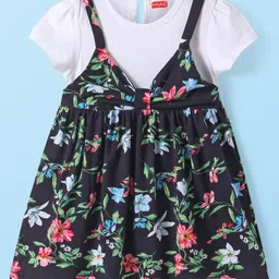 Babyhug Cotton Knit Half SleevesFloral Printed Frock - Navy Blue-picture-15