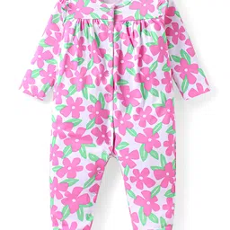 Babyhug Cotton Knit Full Sleeves Footed Sleep Suit with Floral Print - Pink-image-68