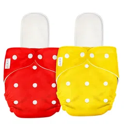AEREX Reusable Baby 2 Cloth Diapers For 6 Months to 3 Years With 2 Insert Pads Leak Proof Washable Diapers For New Born Babies Adjustable Pocket Cloth Diaper Nappies (Red & Yellow) image 1