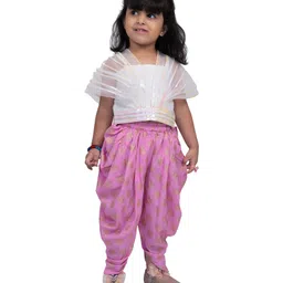 Twisha Sleeveless Sequins Embellished & Ethnic Motifs Printed Top With Dhoti Set - White & Baby Pink-image-60