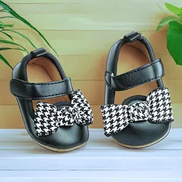 Baby Moo Houndstooth Designed Bow Applique Detailed Anti Skid Ballerinas - Black-picture-27