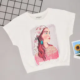 Pantaloons Junior Cotton Half Sleeves Girl Printed Top - Off White-picture-28