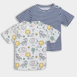 Mi Arcus 100% Cotton Pack Of 2 Half Sleeves Striped & Baby Animals Printed Tees - Multi Colour-picture-20