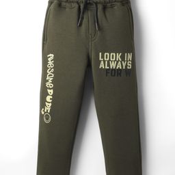 Olio Kids Knit Full Length Fleece & Woollen Lounge Pant With Text Print - Olive Green-picture-17