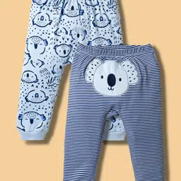 Kookie Kids India Interlock Knit Full Length Diaper Leggings With Animal Embroidery & Print Pack Of 2 - Blue-picture-26