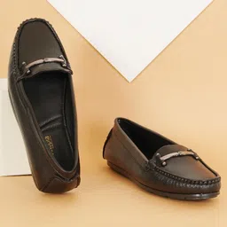Shoetopia Metal Applique Detailed Loafers - Black-picture-21