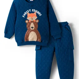 Babyhug Terry Knit Full Sleeves T-Shirt & Lounge Pant Set with Animal Print - Navy Blue-picture-26