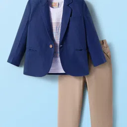 Rikidoos Full Sleeves Textured Blazer With Typography Printed Tee & Pant Set - Blue & Beige-picture-12
