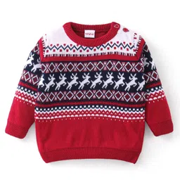 Babyhug Knit Full Sleeves Sweater Set - Red image 2