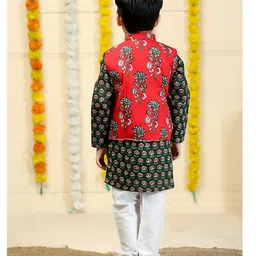 The Mom Store Cottom Full Sleeves Floral Printed Jacket And Kurta Pyjama Set - Red image 3
