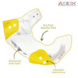 AEREX Reusable Baby 2 Cloth Diapers For 6 Months to 3 Years With 2 Insert Pads Leak Proof Washable Diapers For New Born Babies Adjustable Pocket Cloth Diaper Nappies (Red & Yellow) image 2