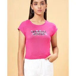 Coolsters by Pantaloons Half Sleeves Placement Unstoppable Attitude Text Printed Tee - Pink image 4