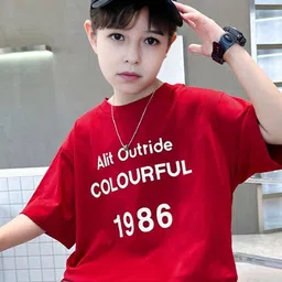 INCLUD Boys Typography Printed Round Neck Drop Shoulder Sleeves Oversized Fit T-shirt image 5