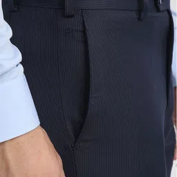 Raymond Men Self Design Striped Regular Fit Mid-Rise Formal Trousers image 5