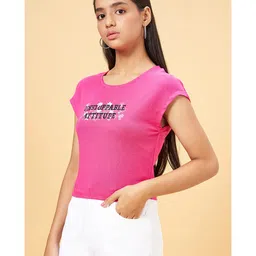 Coolsters by Pantaloons Half Sleeves Placement Unstoppable Attitude Text Printed Tee - Pink image 5
