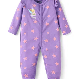 Babyhug Disney Interlock Knit Full Sleeves Sleep Suits with Tinker Bell Graphics & Frill Detailing Pack of 2 - Green & Purple image 4