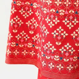 Earthy Touch Cotton Knit Half Sleeves Kurti & Churidar Set With Dupatta Floral Print - Red image 5