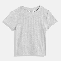 Mango Kids Girls Ribbed T-shirt with Melanged Effect-image-4