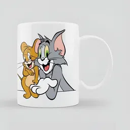 Mr UVD White & Grey Cartoon Characters Printed Ceramic Matte Mug 350 ml image 1