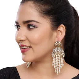 Rhymee Gold-Plated Kundan & Beaded Drop Earrings image 2