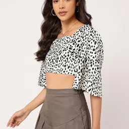 DressBerry Untamed Spirit Animal Print Smocked Crop Top image 4