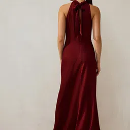 NEXT Self Design Halter Neck Tie-Ups Detail Satin Maxi Dress image 4
