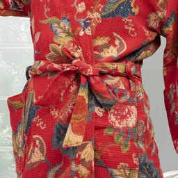 LacyLook Printed Pure Cotton Bath Robe With Belt image 5