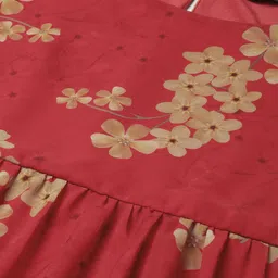 SASSAFRAS Red & Beige Floral Printed Tiered A-Line Dress image 5