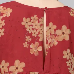 SASSAFRAS Red & Beige Floral Printed Tiered A-Line Dress image 3