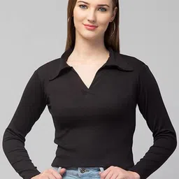 AGARU Women Cotton Shirt Collar Crop Top-picture-25