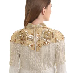 JEDCO Women Sequin Embroidered High Neck Cape Poncho Shrug image 4