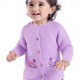 Babyoye Eco-Conscious 100% Cotton Knit Full Sleeves Floral Design Front Open Sweater - Lavender-picture-21