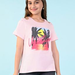 Pine Kids 100% Cotton Knit Half Sleeves Top Beach Theme- Pink-picture-49