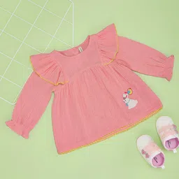 Pantaloons Baby Cotton Full Sleeves Solid Top - Pink-image-89