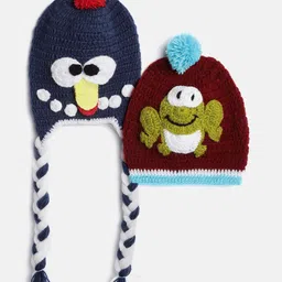 MayRa Knits Pack Of 2 Hand Knitted Birds Crochet Designed Caps - Blue & Maroon-picture-17