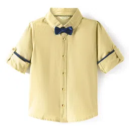 INFINITY Cotton Full Sleeves Solid Shirt with Bow - Yellow-picture-14