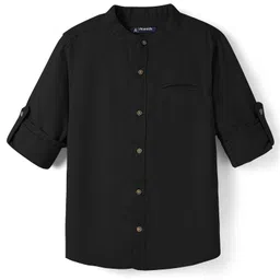 Pine Kids Cotton Woven Full Sleeves Mandarin Collar Solid Shirt - Black-picture-25
