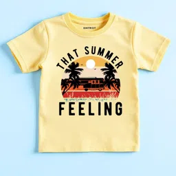 KNITROOT Cotton Summer Theme Half Sleeves That Summer Feeling Text Printed Tee - Yellow-picture-22