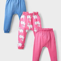 kookie kids india Kookie Kids Interlock Knit Full Length Polka Dot & Bunny Printed Diaper Leggings Pack of 3 - Pink & Blue-picture-49