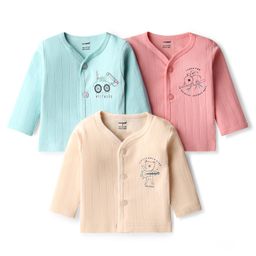 CUCUMBER Sinker Knit Full Sleeves Front Open Jhablas with Animal Print Pack of 3 - Pink Light Blue & Peach-picture-6