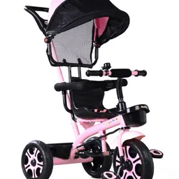 fab n funky Kids Tricycle with Removable Canopy & Cushion Seat -Pink|Plug&Play Wheels|Direction Control PushHandle| Foldable Footrest| Sturdy&Durable Frame|Easy Assembling| Puncture Proof Tyres| Activity Gift-picture-13