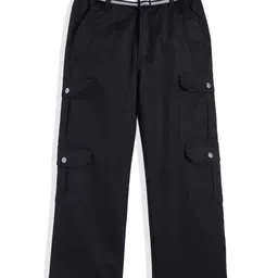 CAVIO Cotton Blend Woven Full Length Solid Cargo Pants With Belt Set - Black-image-77
