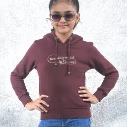 CRIMSOUNE CLUB Cotton Knit Full Sleeves Reconstructed Legacy Text Printed Light Winter Hooded Sweatshirt - Brown-picture-26