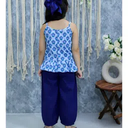 BownBee Pure Cotton Sleeveless Animal Printed Top & Harem Pant Set -  Blue image 3