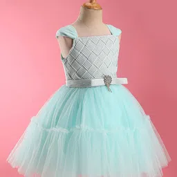 Enfance Sleeveless Abstract Detailed Shimmered Flared Dress - Sea Green image 2