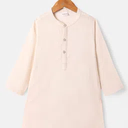 Babyhug Woven Full Sleeves Kurta Pyjama Set with Floral Printed Nehru Jacket - Beige image 2